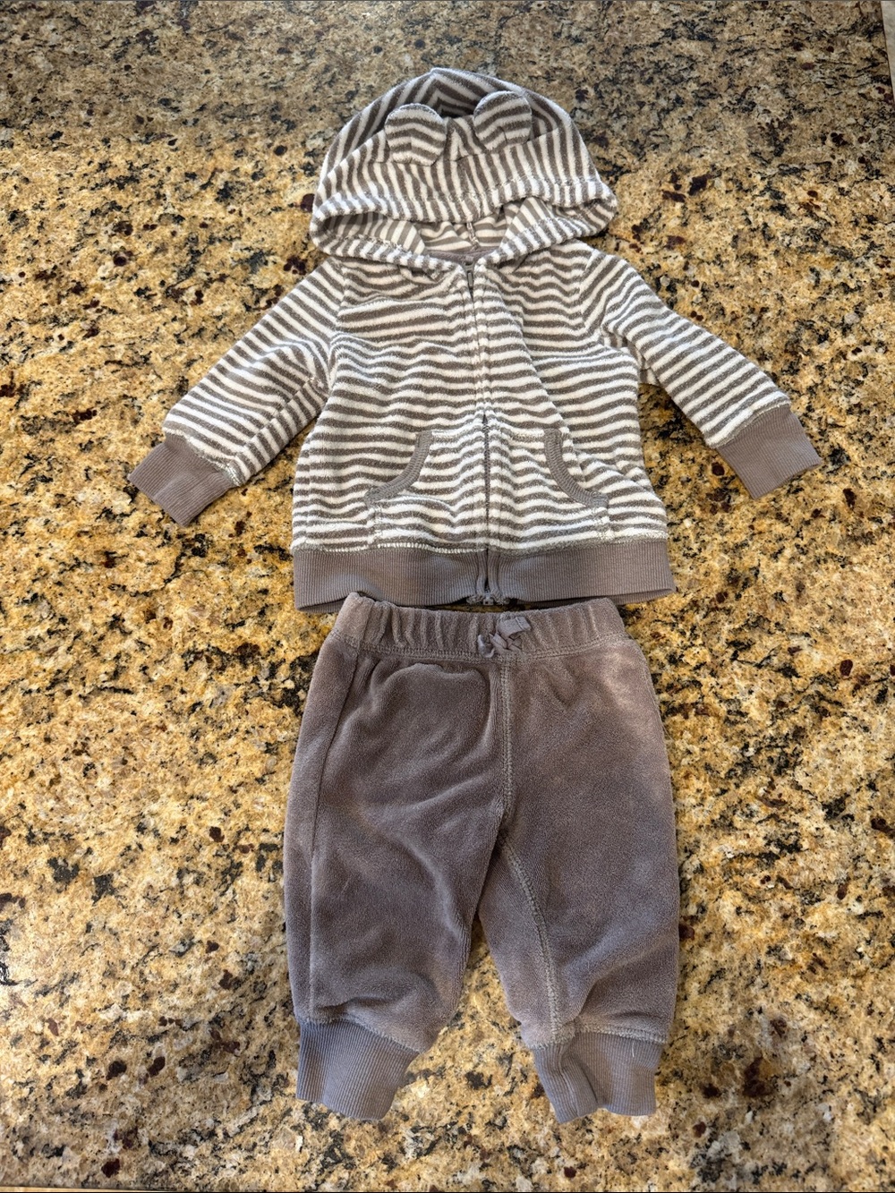 Carter's Gray Striped Fleece Hoodie with Solid Gray Joggers
